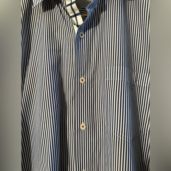 ALEX CANNON Blue White Stripe LG Button Down Contrast Cuffs Elbow Patches Cotton - Picture 9 of 16